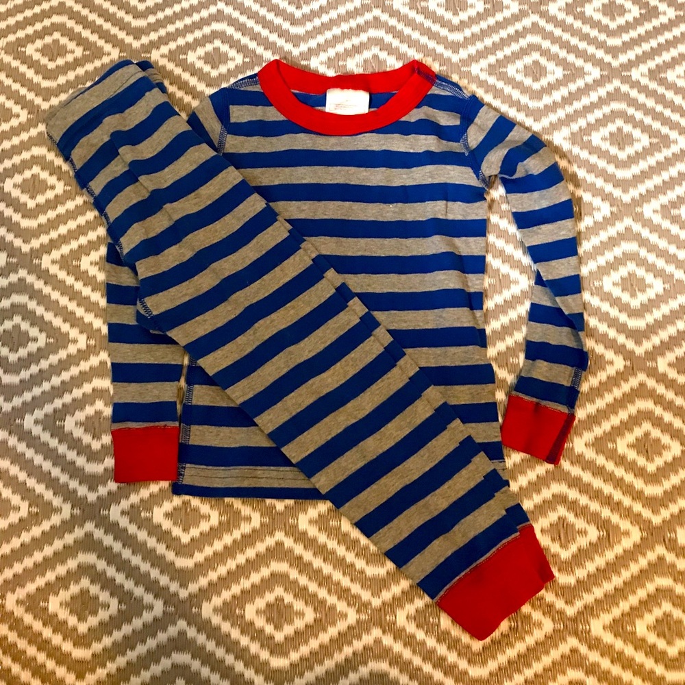 Hanna Andersson striped Long John Pajamas 100 US 4 Stripes Red Gray Blue
